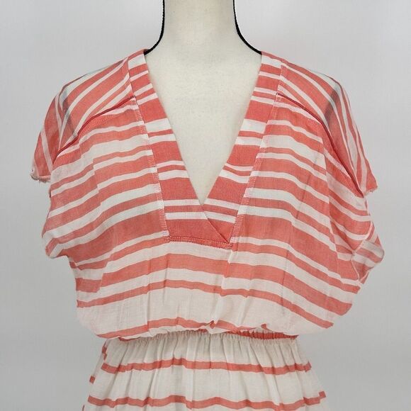 Athleta Beach Cover‎ Up Tassel Trim Stripe Coral & White Size Xsmall - Picture 6 of 9